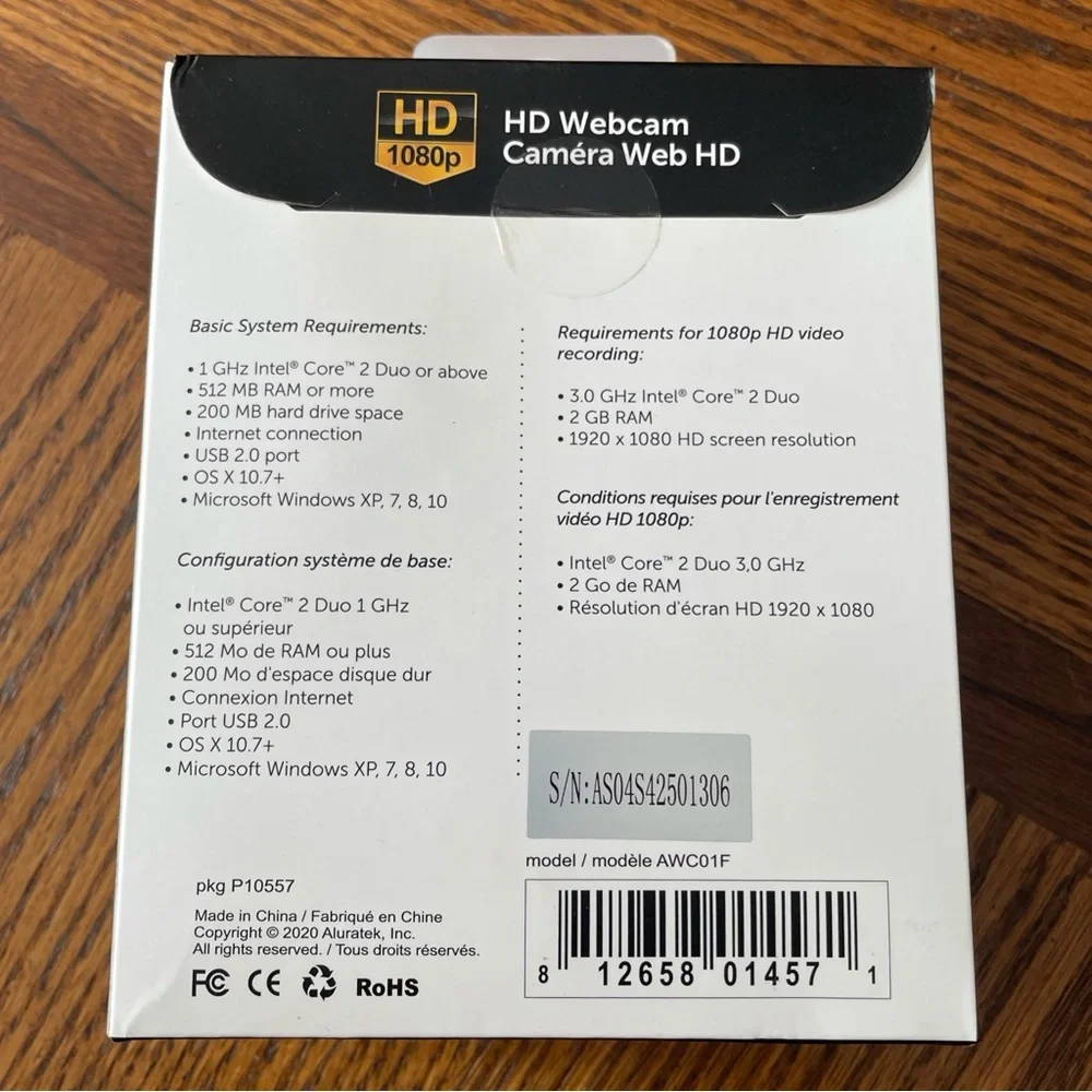 Aluratek HD 1080p Webcam Camera Web NIB
